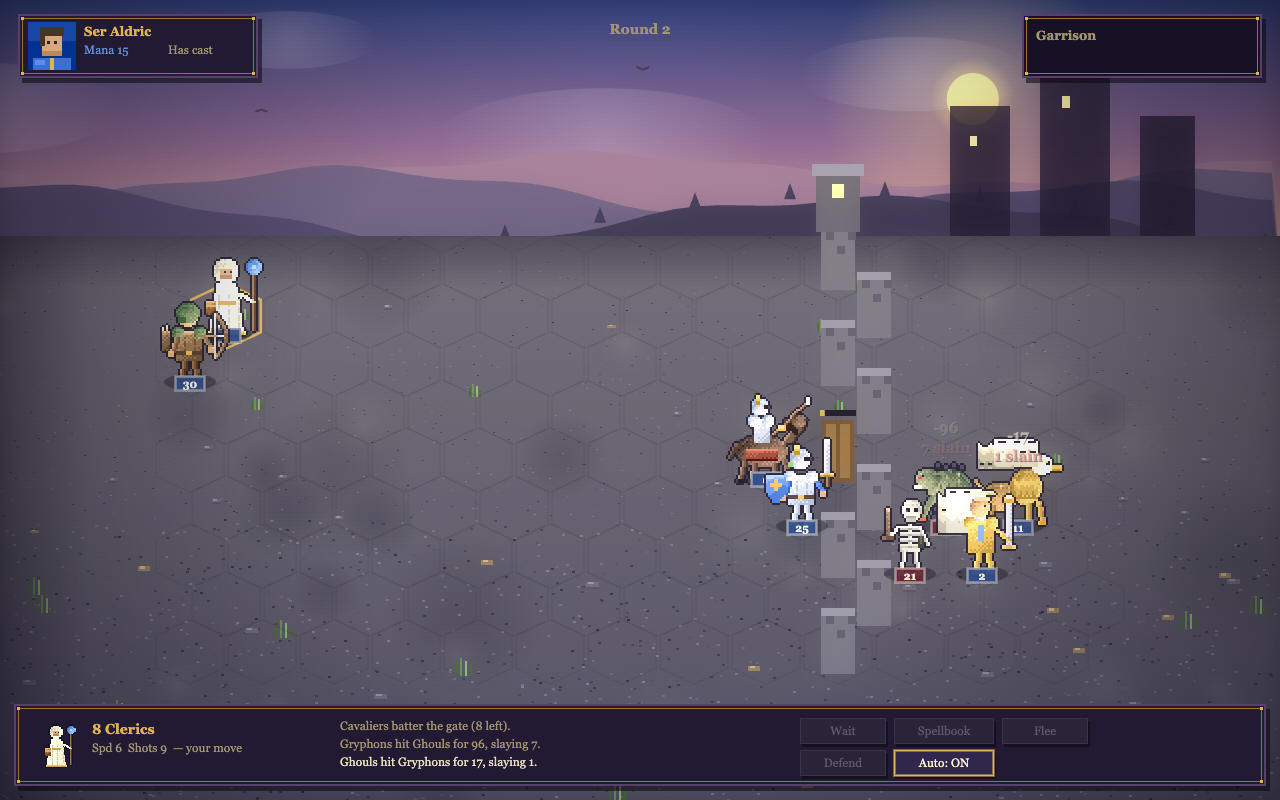 A hex-grid battle in Crownfall