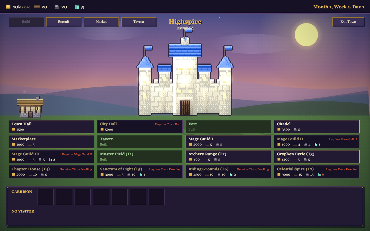 The town screen in Crownfall